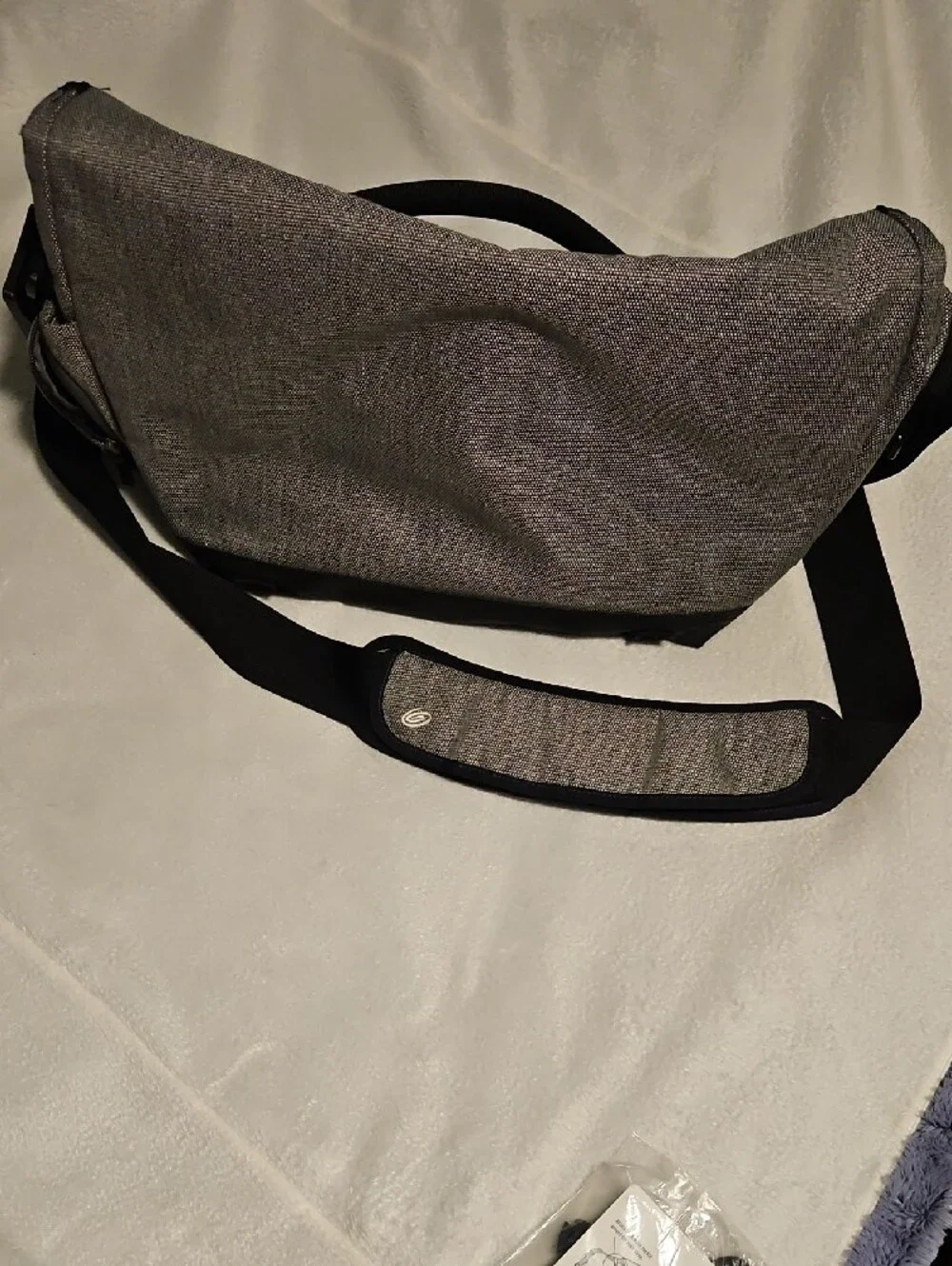 Timbuk2 Gray Messenger Bag with Navy Patch